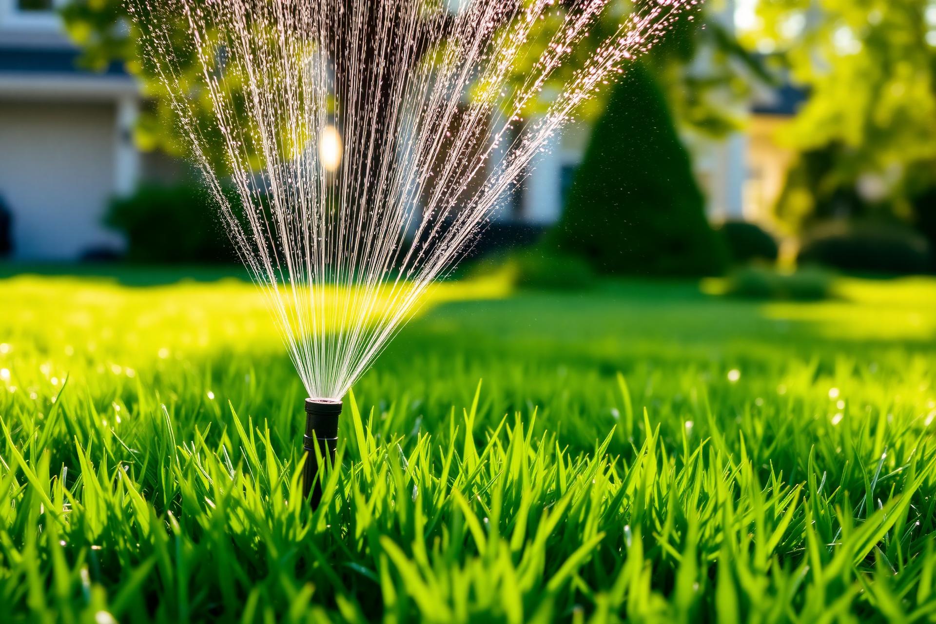 Healthy Carolina lawn watered by a professional sprinkler system